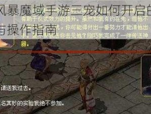 关于风暴魔域手游三宠如何开启的详细解析与操作指南