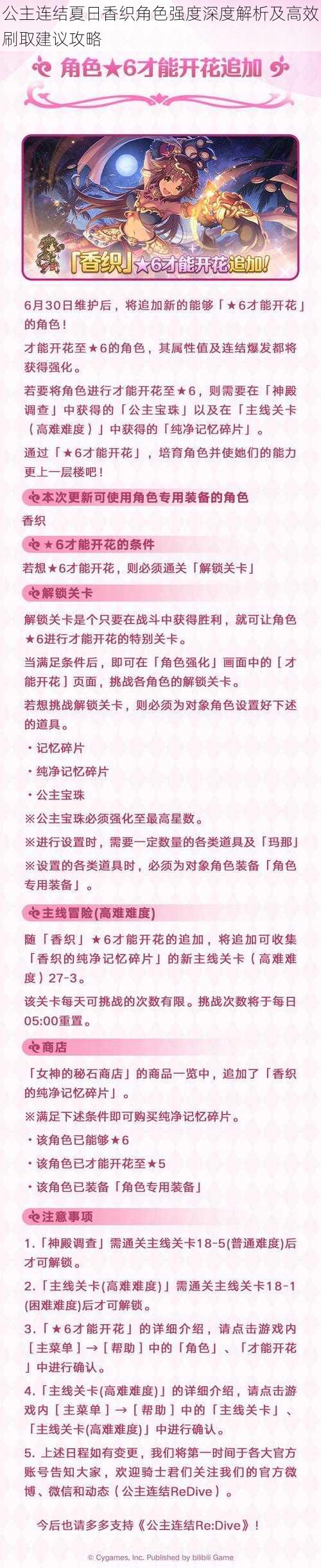 公主连结夏日香织角色强度深度解析及高效刷取建议攻略