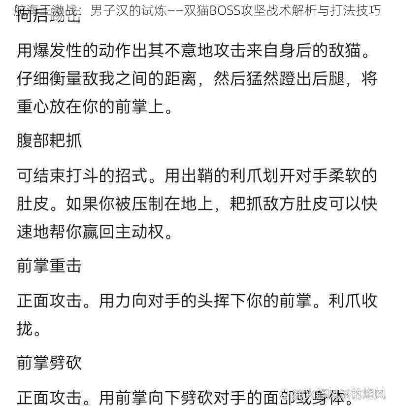 航海王激战：男子汉的试炼——双猫BOSS攻坚战术解析与打法技巧