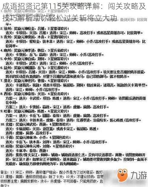 成语招贤记第115关攻略详解：闯关攻略及技巧解析助你轻松过关斩将立大功