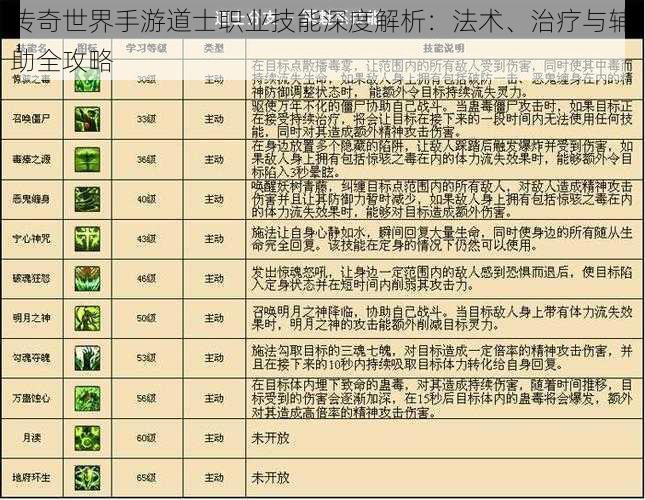 传奇世界手游道士职业技能深度解析：法术、治疗与辅助全攻略