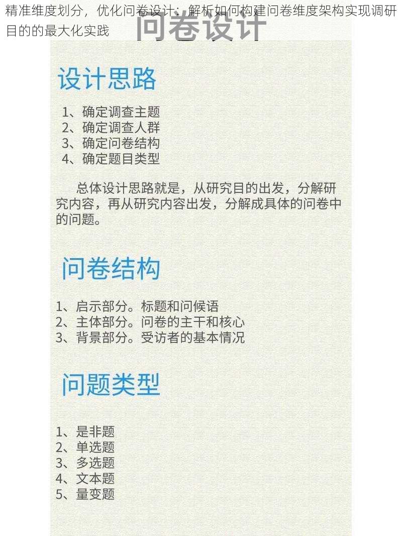 精准维度划分，优化问卷设计：解析如何构建问卷维度架构实现调研目的的最大化实践