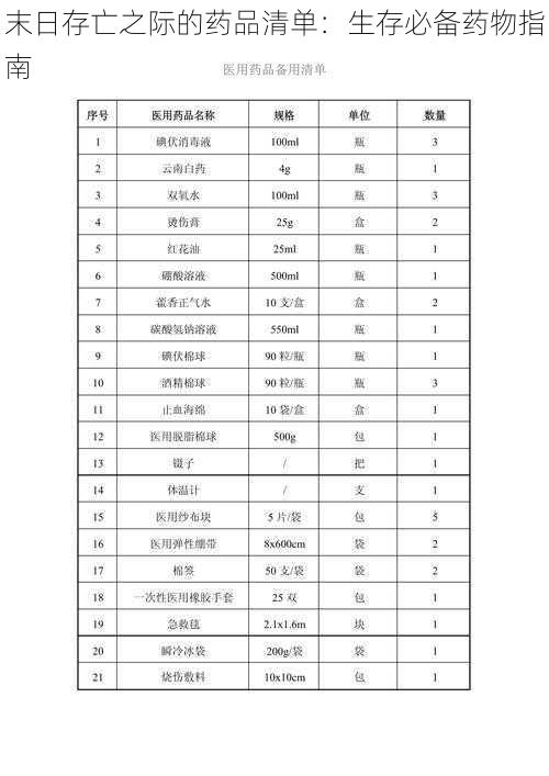 末日存亡之际的药品清单：生存必备药物指南