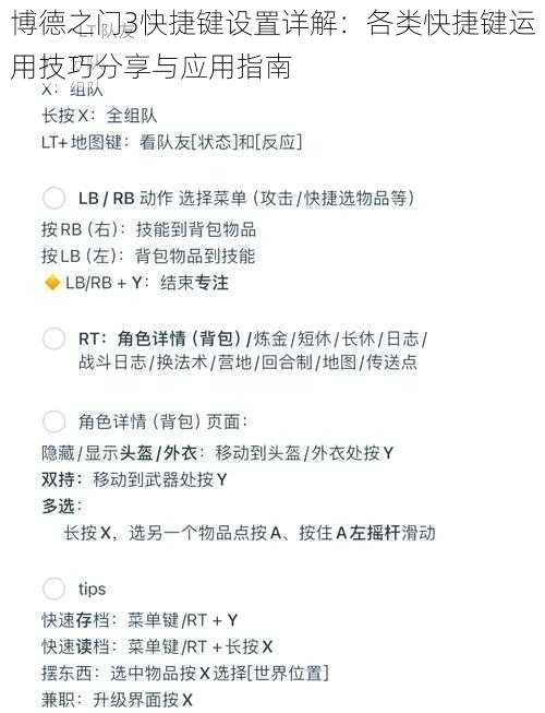 博德之门3快捷键设置详解：各类快捷键运用技巧分享与应用指南