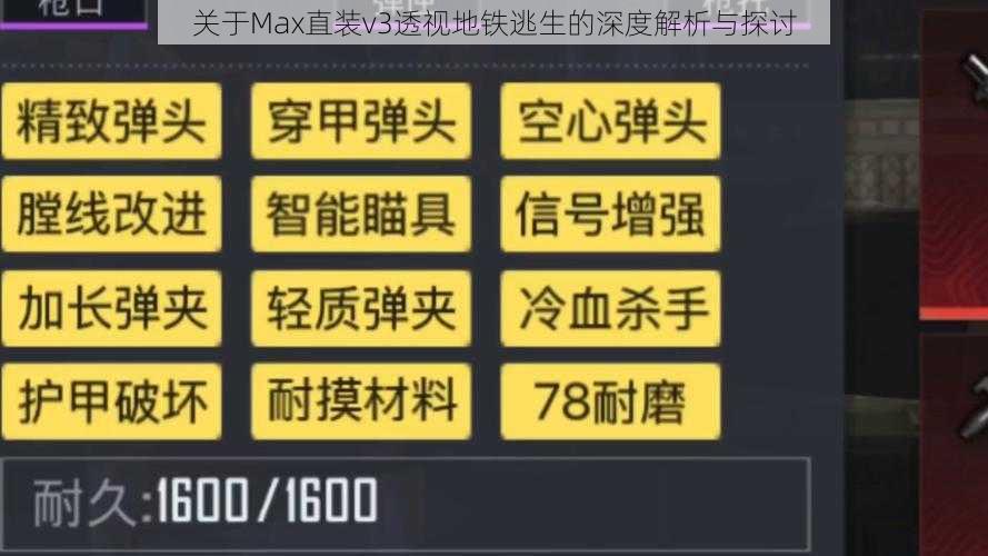 关于Max直装v3透视地铁逃生的深度解析与探讨